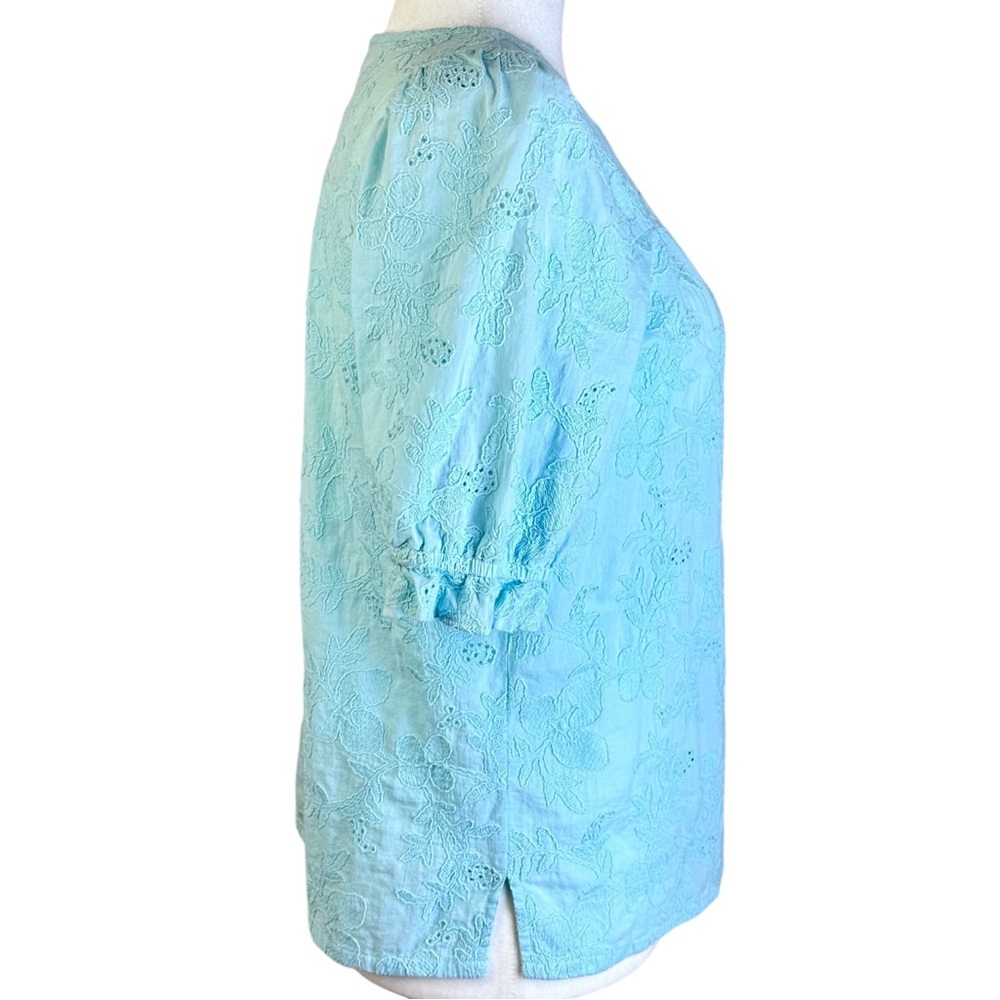 LOFT Light Aqua Blue Eyelet Embroidered Blouse Size M - Picture 7 of 11